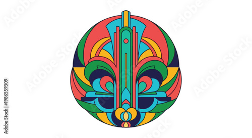 A colorful abstract illustration of a symmetrical face