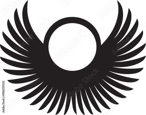 Artistic bird wings design with symmetrical feathers representing motion elegance and flight