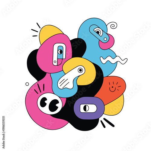 A colorful abstract illustration of various shapes