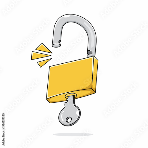 illustration of an old colored padlock, most often used to lock house gates.