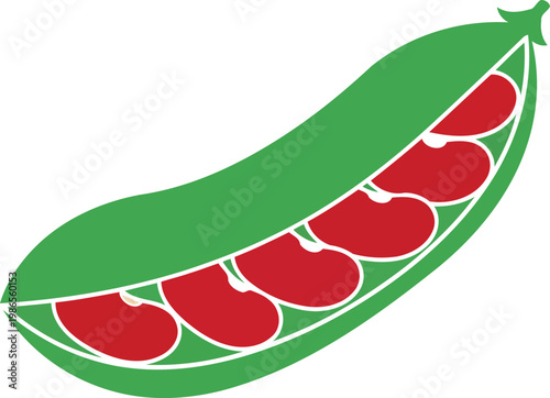 Green pea pod with red peas vegetable