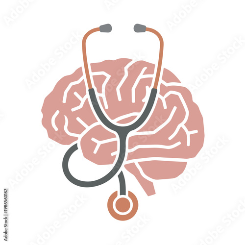 Blush Pink Brain Stethoscope Medical Logo Vector