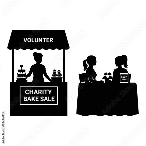 Volunteers participating in a charity bake sale event Vector, illustration