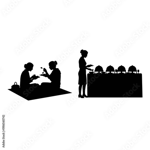 Traditional nail art session with clients and an attendant at a salon counter Vector, illustration