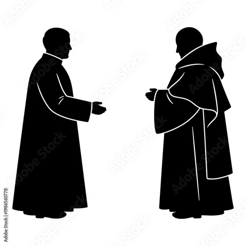 Two religious figures exchanging an object in traditional attire Vector, illustration