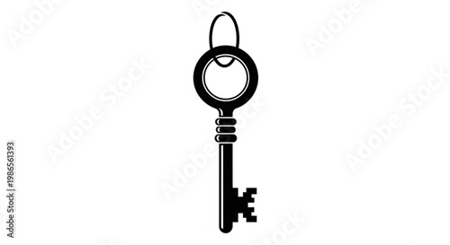 Intricate black and white graphic illustration of a vintage skeleton key, symbolizing unlocking potential, discovering solutions, or revealing hidden secrets and essential knowledge