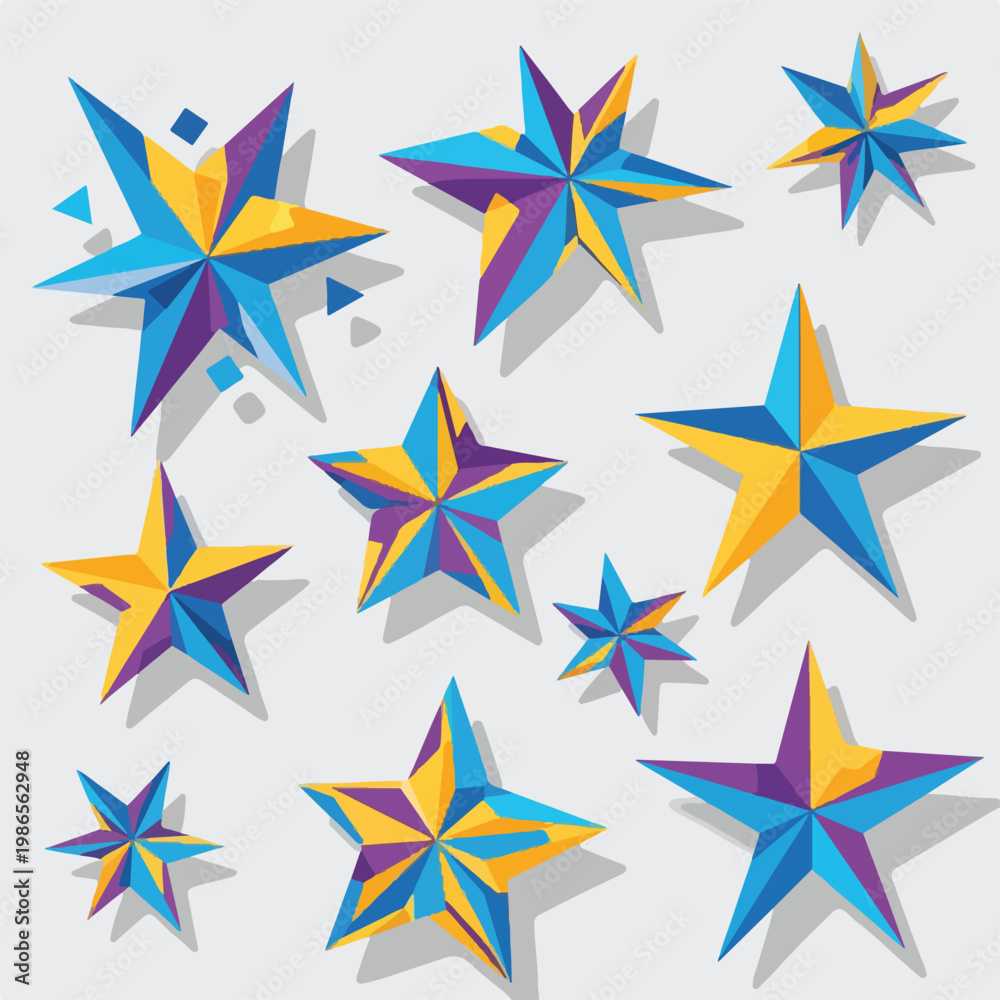 Fototapeta premium A colorful arrangement of 3D stars on a light gray background