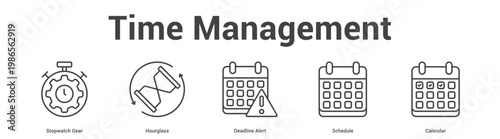 Time Management web banner icon set vector illustration concept for business with icon of Stopwatch Gear, Hourglass, Deadline Ale.