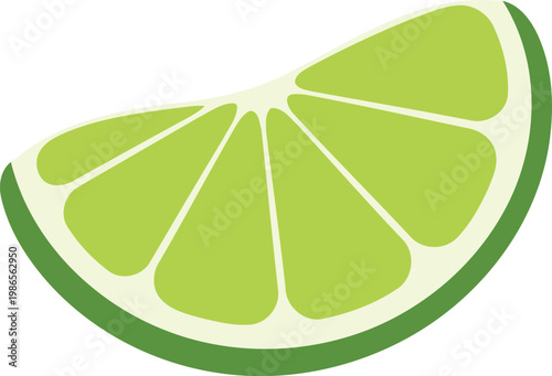 Lime wedge with green segments on white background