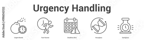 Urgency Handling web banner icon set vector illustration concept for business with icon of Urgent Bomb, Fast Runner, Deadline Ale.