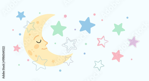 Celestial Dreams: A whimsical illustration of a crescent moon and stars, perfect for evoking feelings of peace and wonder.
