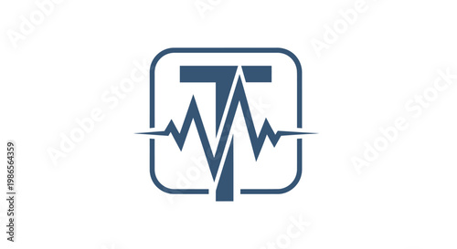 Modern T Logo with Heartbeat Line - Tech and Health Symbol