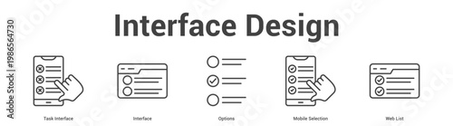 Interface Design web banner icon set vector illustration concept for business with icon of Task Interface, Interface, Options, Mobile Selecti.