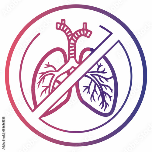 Unhealthy lungs medical ban concept with trachea bronchi.