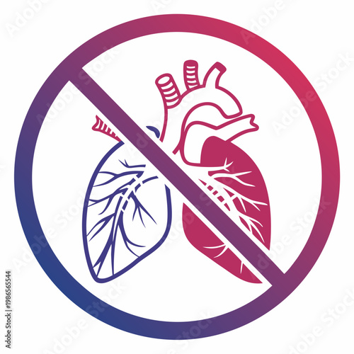 Anatomical heart and lungs in prohibition symbol.