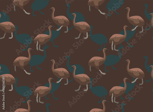 Moa Elephant Bird Walking Seamless Background Wallpaper Pattern