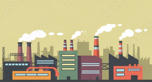 Industrial Factory Buildings Emitting Smoke into the Air.