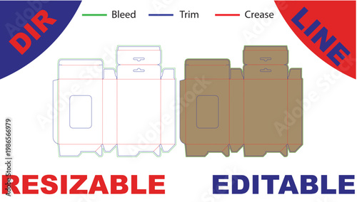 Colorful layout guides with bleed, trim, and crease lines for packaging