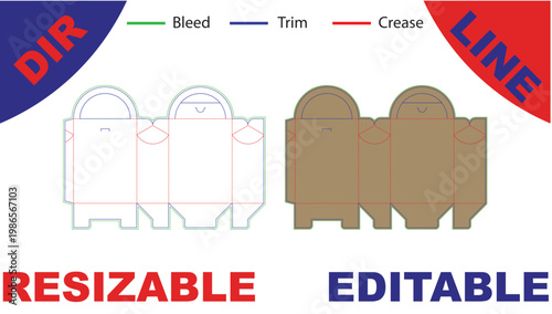 Diagram of envelope template with bleed, trim, and crease lines