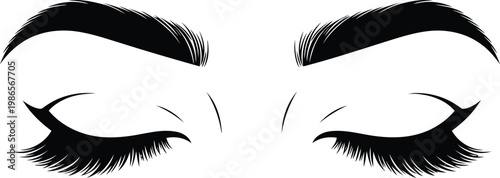 Elegant female closed eyes with long eyelashes and shaped eyebrows vector illustration for beauty salon