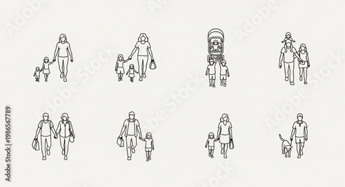 Sketchy Figures of People Walking Dogs.