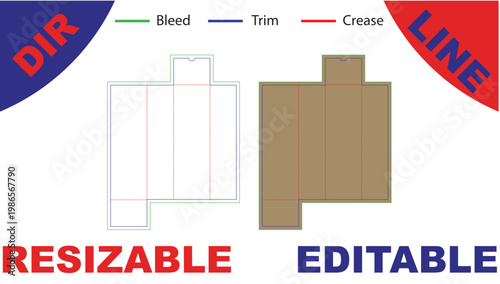 Diagram showing resizable and editable paper template with bleed, trim, and crease lines