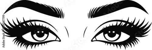 Beautiful female eyes with long eyelashes and groomed eyebrows hand drawn sketch isolated on white