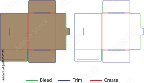 Flat lay of orange paper templates with bleed, trim, and crease lines
