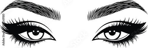 Beautiful female eyes with long eyelashes and perfect eyebrows hand drawn sketch vector illustration icon
