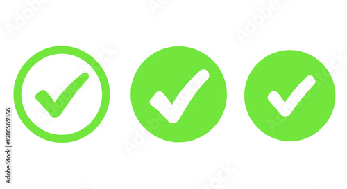 Green Checkmark Icons in Circles A Set of Three Visual Confirmations for Approval and Success