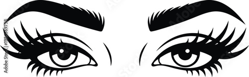 Beautiful female eyes with long eyelashes and elegant eyebrows vector illustration for beauty salon branding