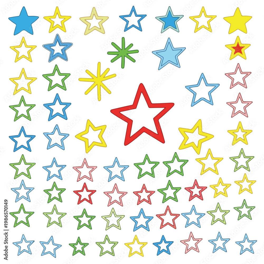 Obraz premium A colorful arrangement of stars on a white background