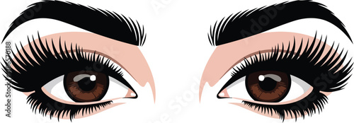 Beautiful female eyes with long eyelashes and pink eyeshadow makeup isolated on white background vector