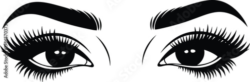 Elegant female eyes illustration with long eyelashes and groomed eyebrows isolated on white background vector