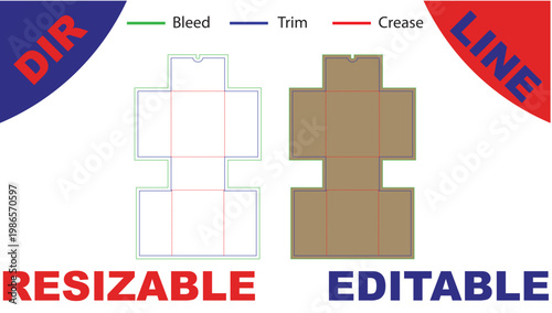 Layout diagram with bleed, trim, and crease guides in orange and white