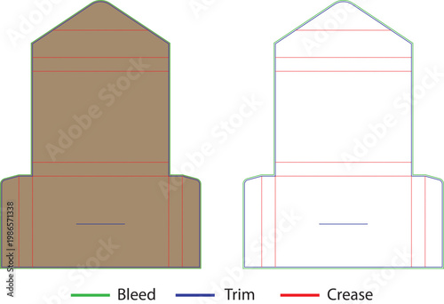 Orange and white paper box templates with fold and bleed lines