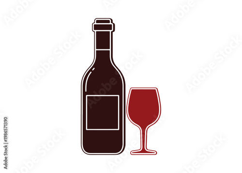 A mockup of a wine bottle set with a label. 3D vector icon. Simple cartoon style.

