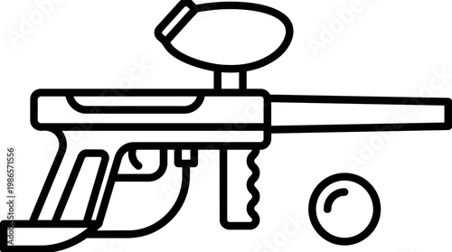 Pistol Gun Line Art Illustration Of Firearm.