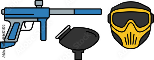 Paintball Marker with Hopper and Mask.