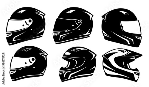 Race helmet silhouettes vector set motorsport icons isolated on white