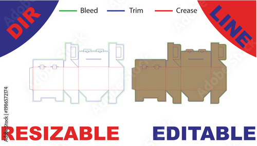 Packaging diagram showing trim, bleed, and crease lines