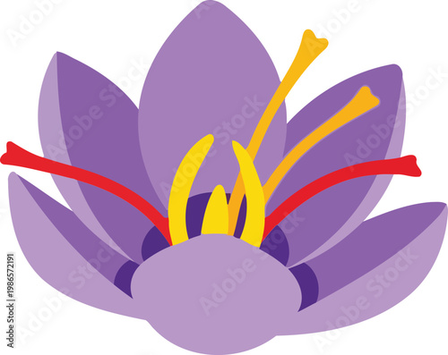 Purple lotus flower with yellow stamens and red stigmas