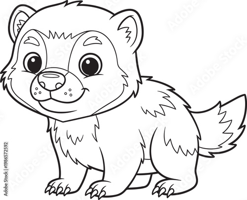 cute cartoon wolverine mascot smiling flat design vector illustration