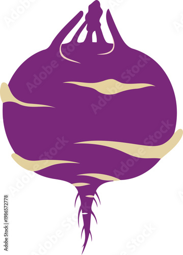 Purple onion silhouette with roots and white highlights