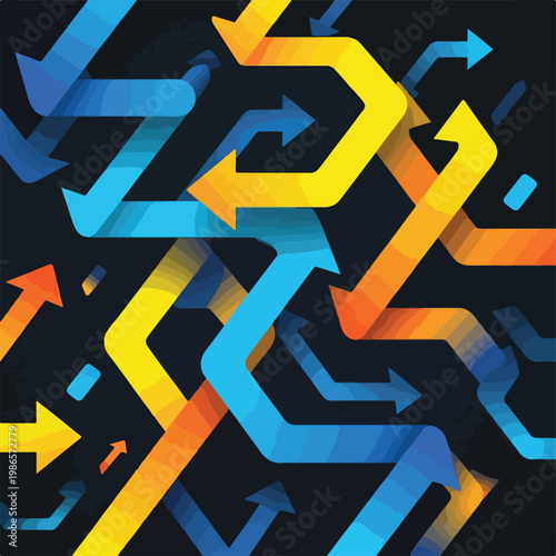 A colorful array of arrows on a dark background