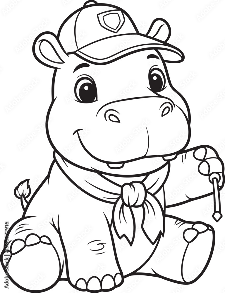 Fototapeta premium cute cartoon hippo in chef hat cooking vector illustration