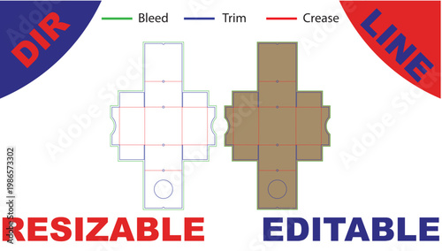 Resizable and editable template with bleed, trim, and crease lines
