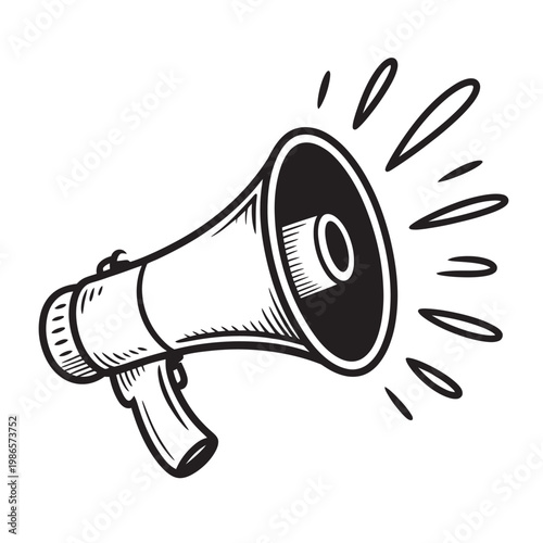 Megaphone hand drawn style vintage announcement symbol.