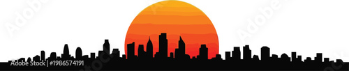 city skyline silhouette at sunset with orange sky