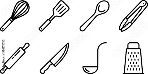 Kitchen Utensils Icon Set Illustration.